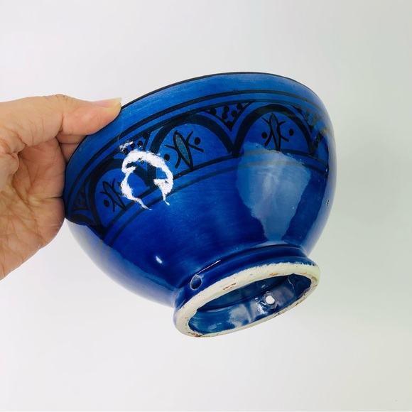 Handmade Moroccan Decor Bowl Royal Blue Pottery Diameter 6.5" Signed ASSACA - Picture 4 of 7